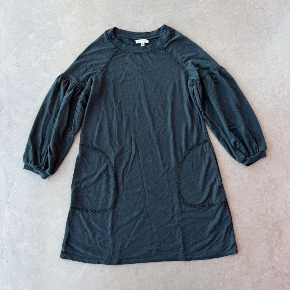 Max Studio Dress Women's S Black Teal Mineral Wash Balloon Sleeve Boho Tunic